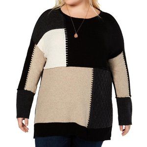 Style & Co 0X White Patchwork Sweater NWT 1D47